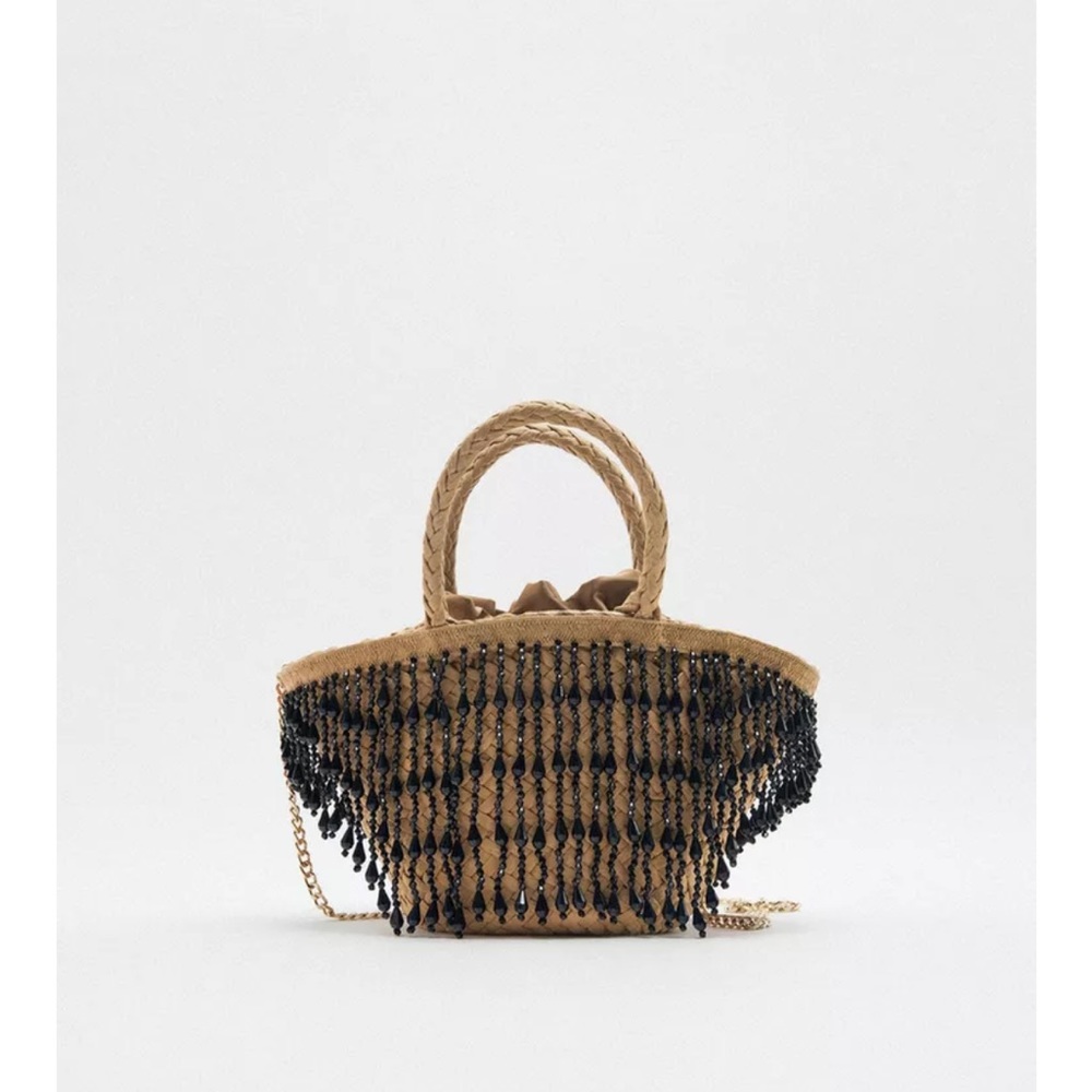 Zara Elegant Tan and Black Beaded Women's Bag